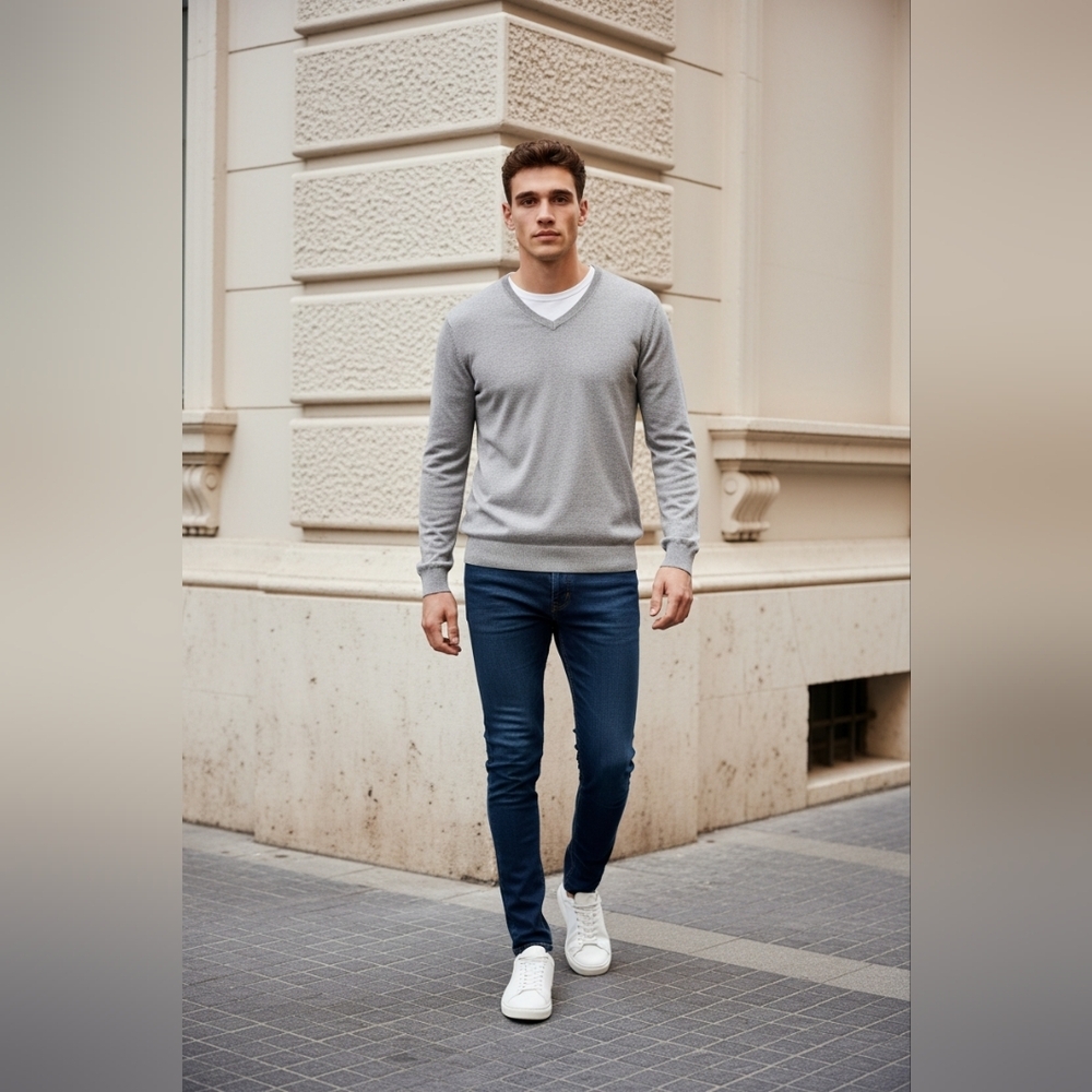 Banana Republic Luxury Blend Silk Cashmere Gray Preppy V-Neck Sweater SZ M Men's